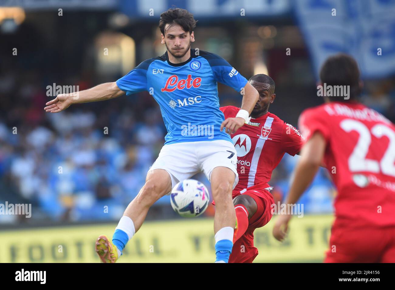 Khvicha Kvaratskhelia (SSC Napoli) and Marlon ( AC Monza) competes for the ball with during the Khvicha Kvaratskhelia (SSC Napoli) and Marlon ( AC Monza) competes for the ball with during the