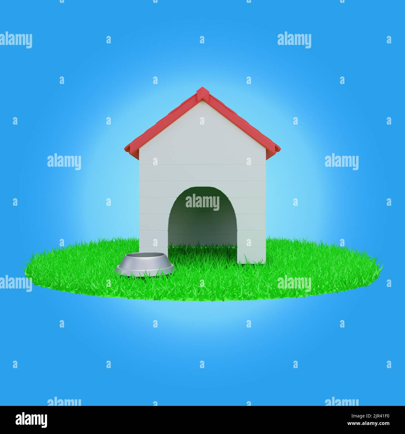 3d rendering of a dog house in the grass Stock Photo