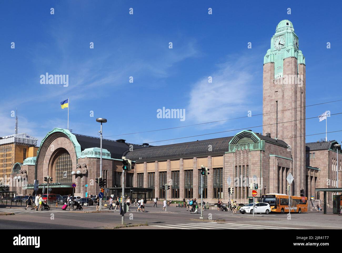 Helsinki, Finland - August 20, 2022: Exterior view of the Helsinki central railroad station building. Stock Photo