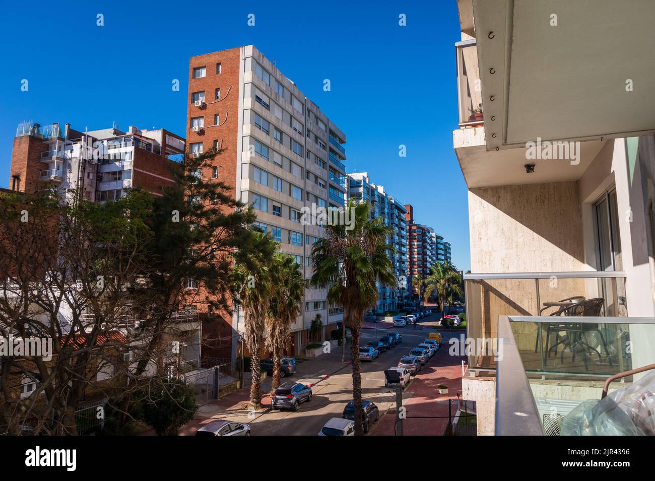 Scene of downtown of Montevideo city, with the buildings balconies