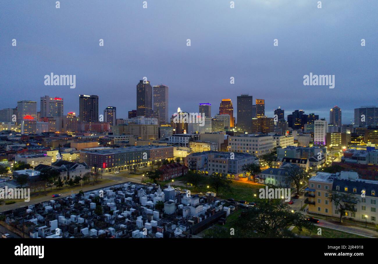The downtown New Orleans skyline at sunset Stock Photo Alamy