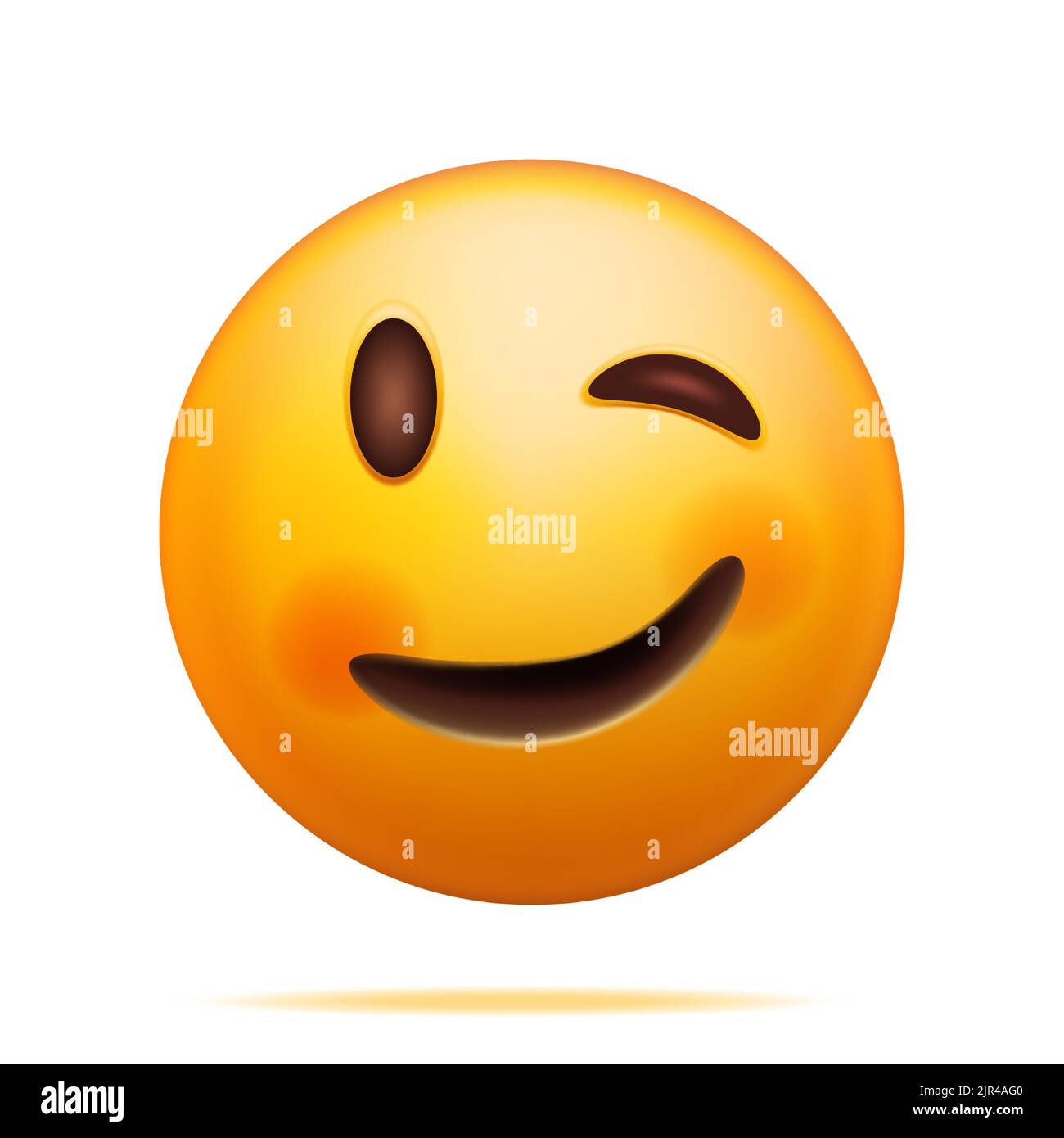 3D Yellow Happy Emoticon with Winking Face Stock Vector