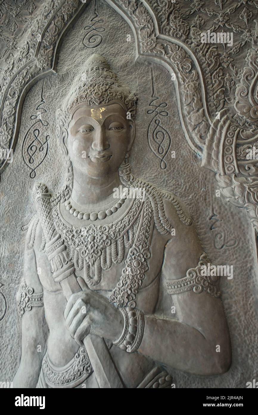 Ancient art on the gate of Nakhon Si Thammarat City Pillar Shrine, Nakon Si Thammarat province, Thailand. Stock Photo