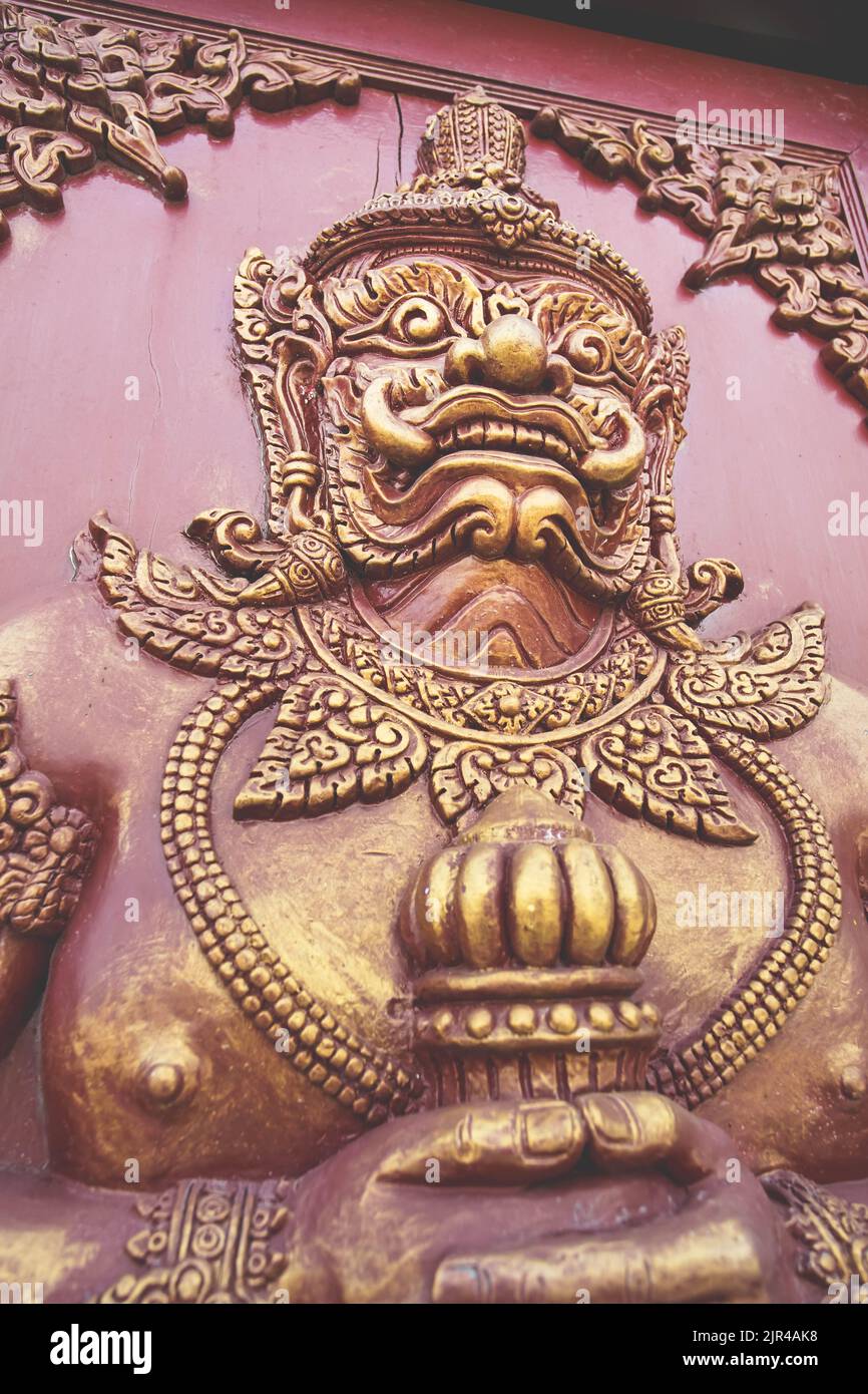 Demon on the gate at Nakon Si Thammarat City Pillar Shrine, Nakon Si Thammarat province, Thailand. Stock Photo