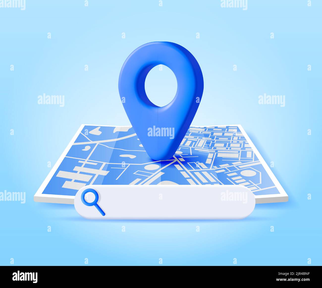 3D Location Folded Paper Map, Search Bar and Pin Stock Vector Image ...