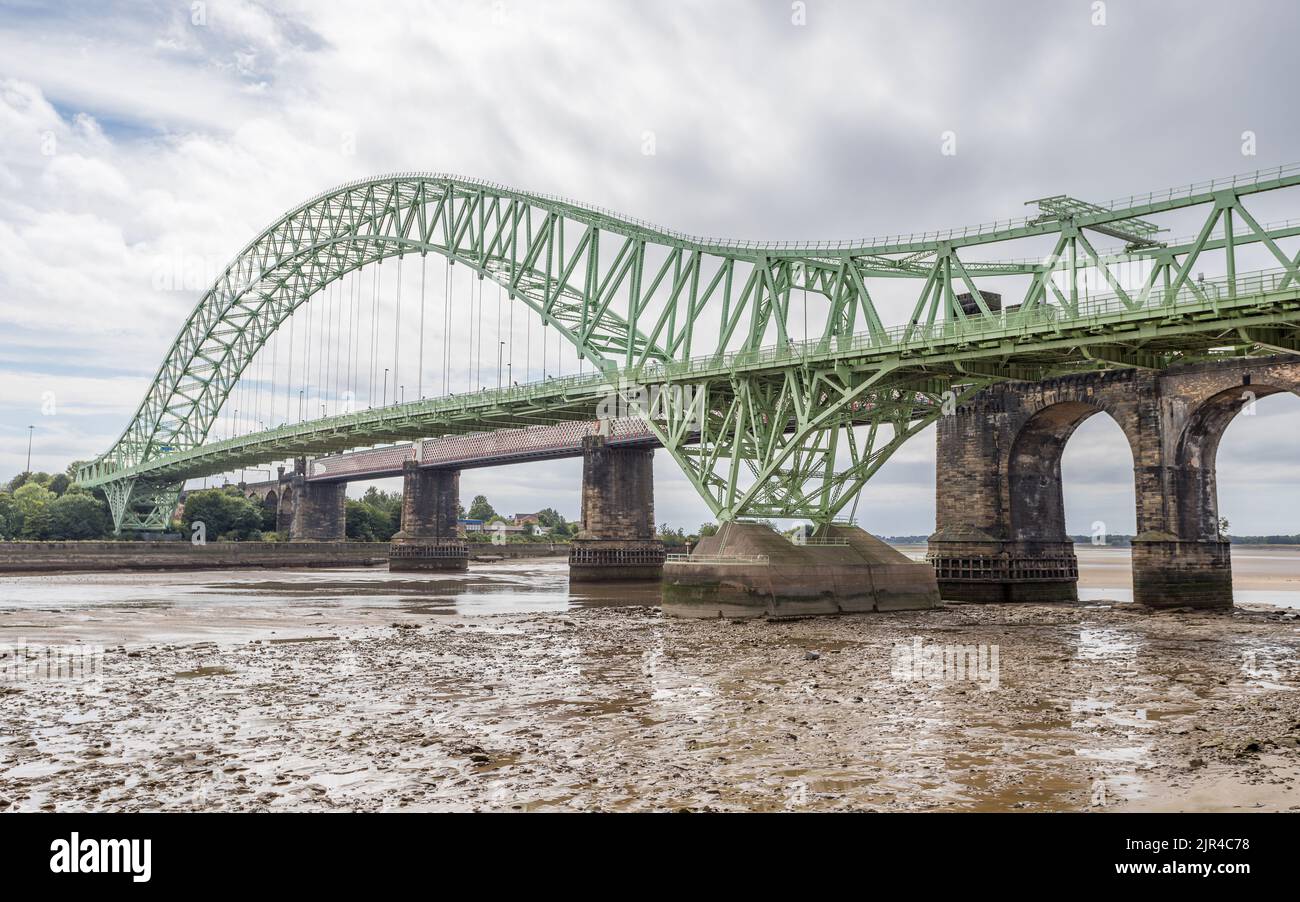 Silver Jubilee Bridge and Runcorn Railway Bridge pictured from the ...