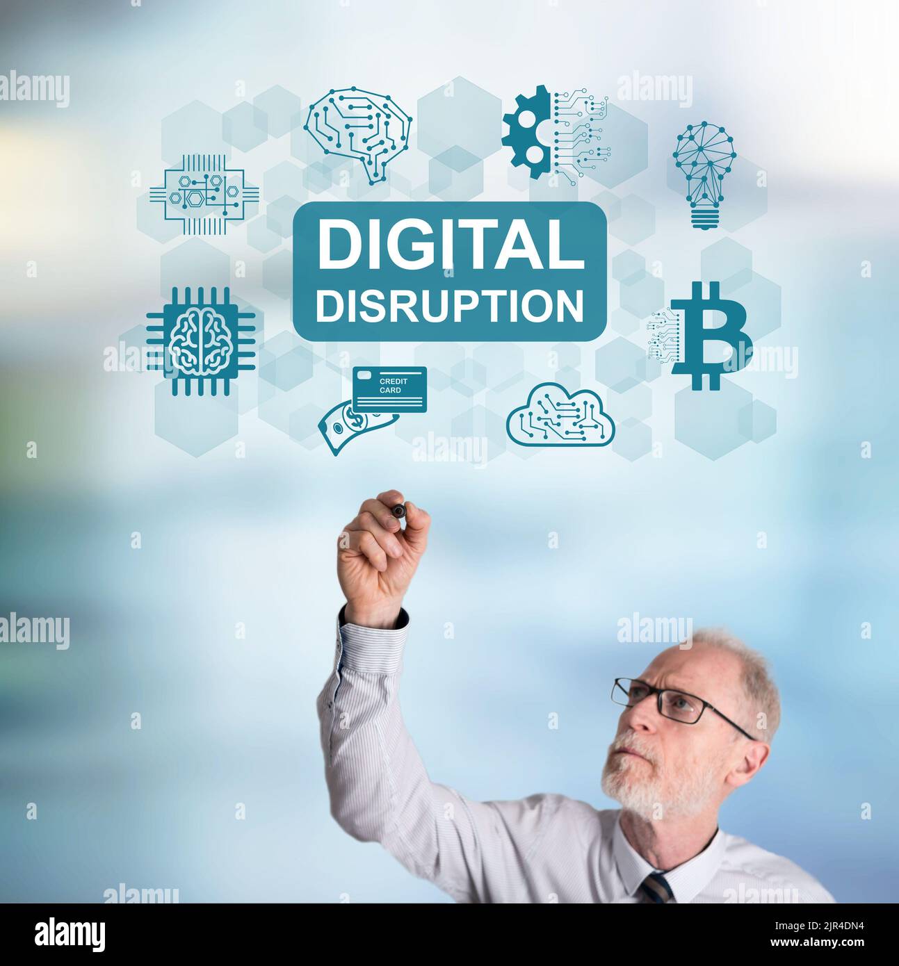 Digital disruption concept drawn by a businessman Stock Photo