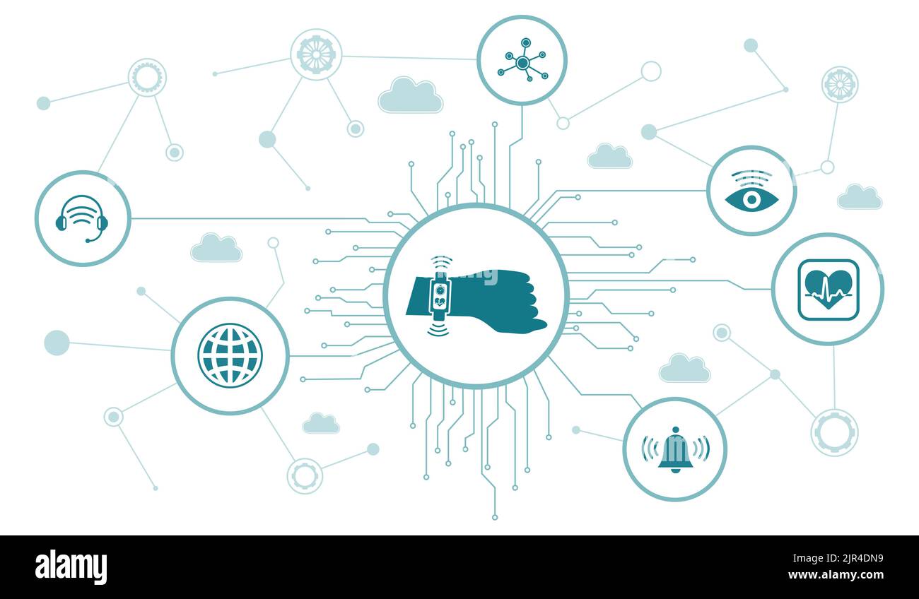 Concept of wearable technology with connected icons Stock Photo - Alamy