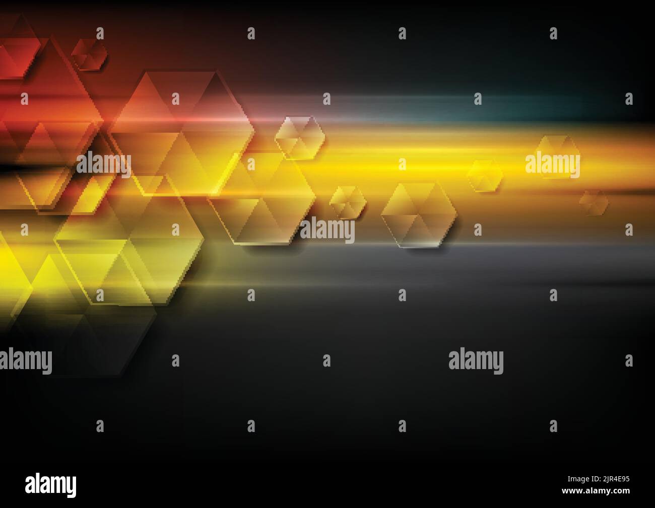 Glossy hexagons and glowing stripes abstract tech background. Vector design Stock Vector