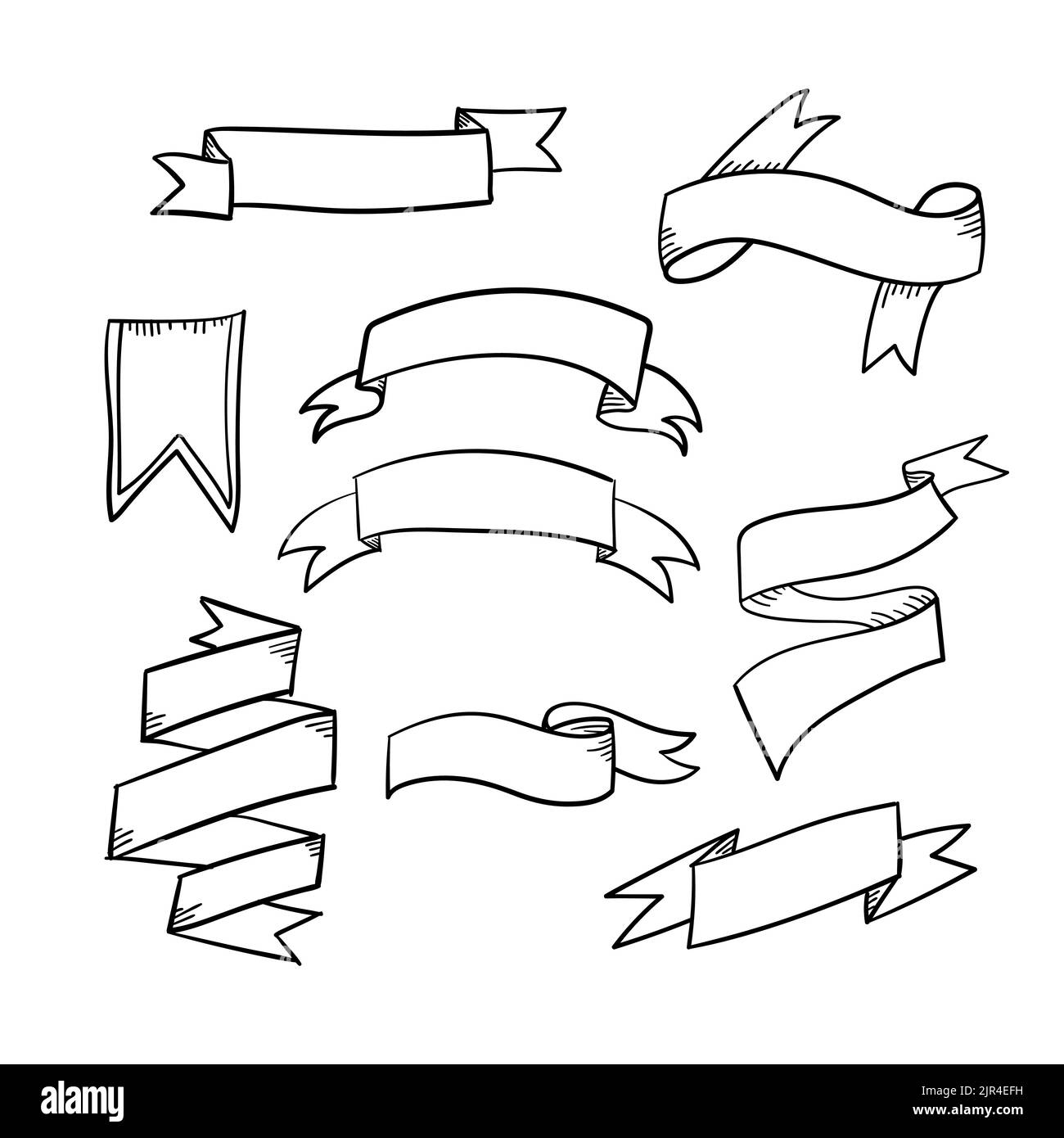 Hand drawn ribbons set. Doodle style black color vector Stock Vector ...
