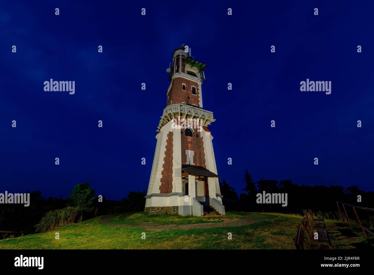 Schiller's lookout tower - the tower, visible from afar, stands on a hill above the village of Kryry (near Podbořany), where the castle once stood. - Stock Image