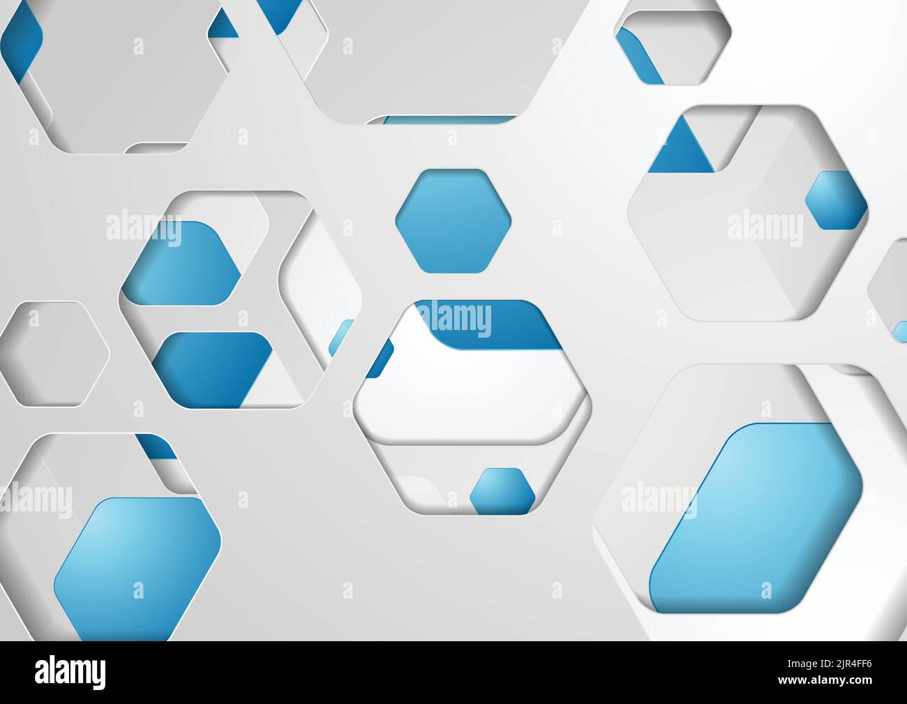 Abstract tech grey and blue paper hexagons background. Vector design Stock Vector