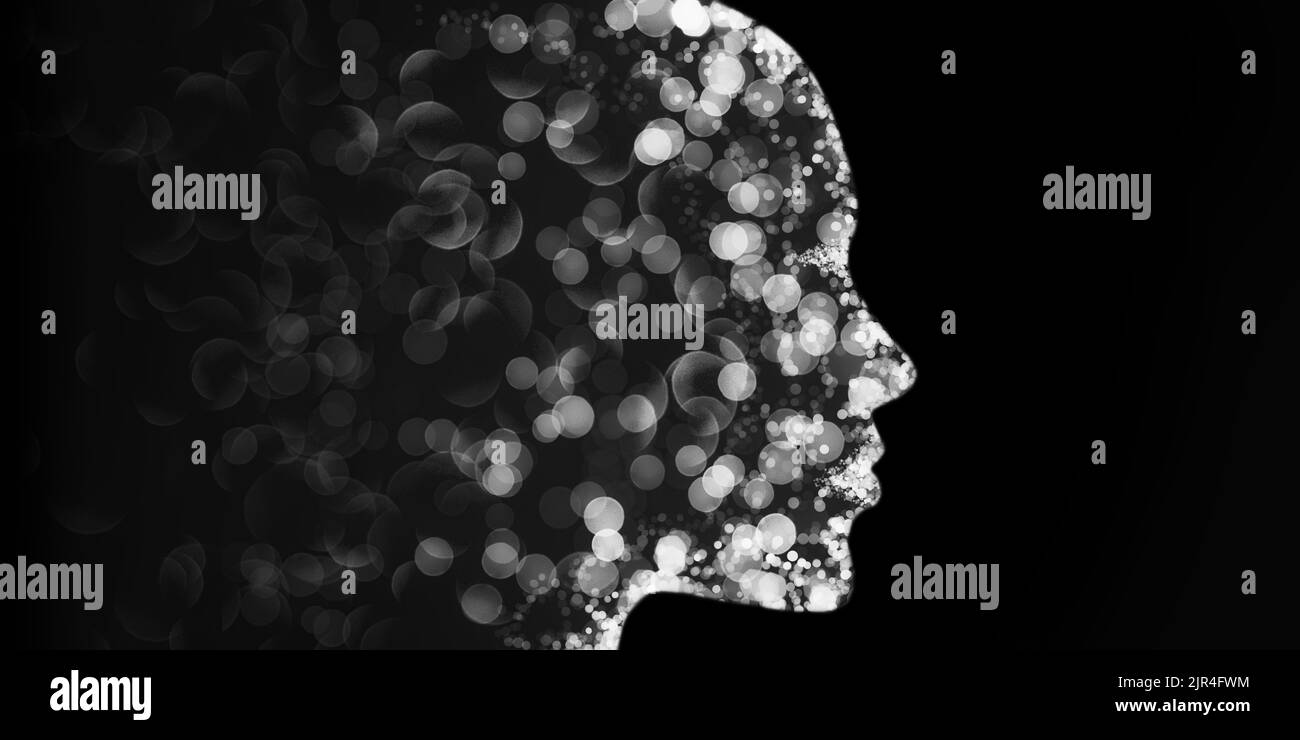 Futuristic illustration of silhouette of female head against black background as 3D rendered illustration Stock Photo