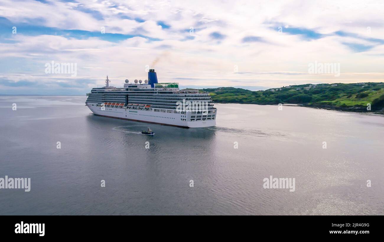 KILLYBEGS, IRELAND - JULY 22 2022: MS Arcadia is a cruise ship in the P and O Cruises fleet leaving after visiting Killybegs the first time. Stock Photo