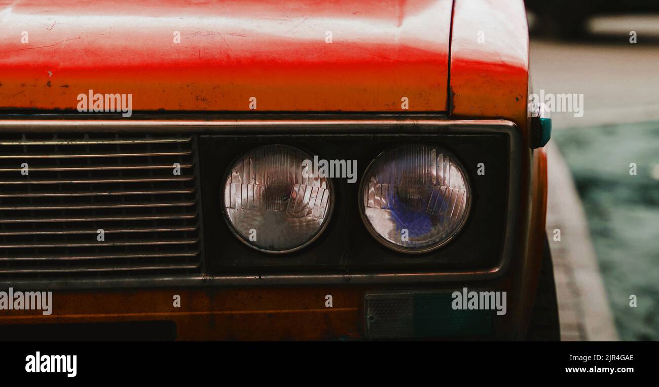 headlights of an old retro car. vintage automobile Stock Photo - Alamy