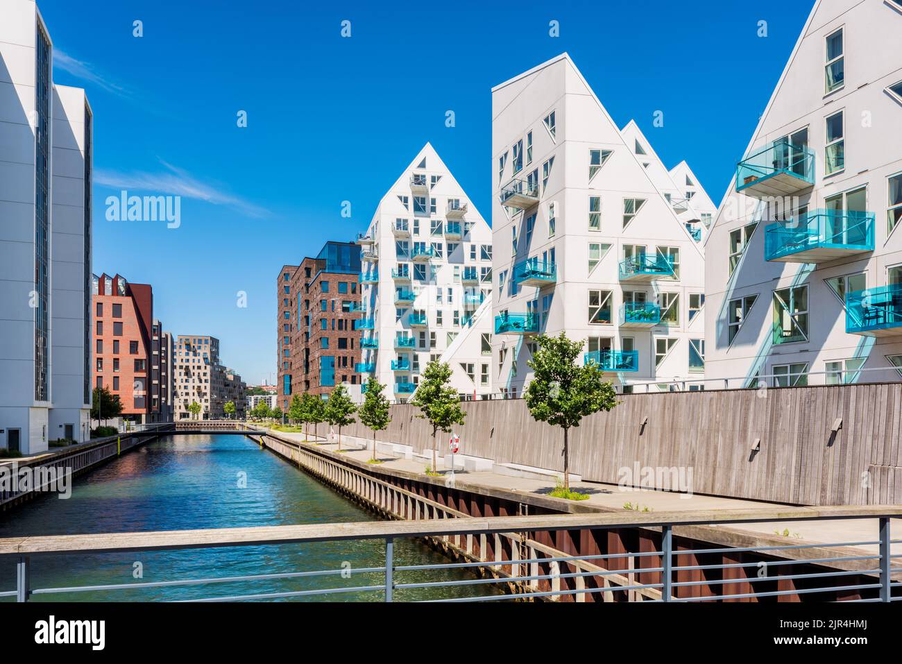 Modern Apartment Flats along Canal in Aarhus Denmark Stock Photo