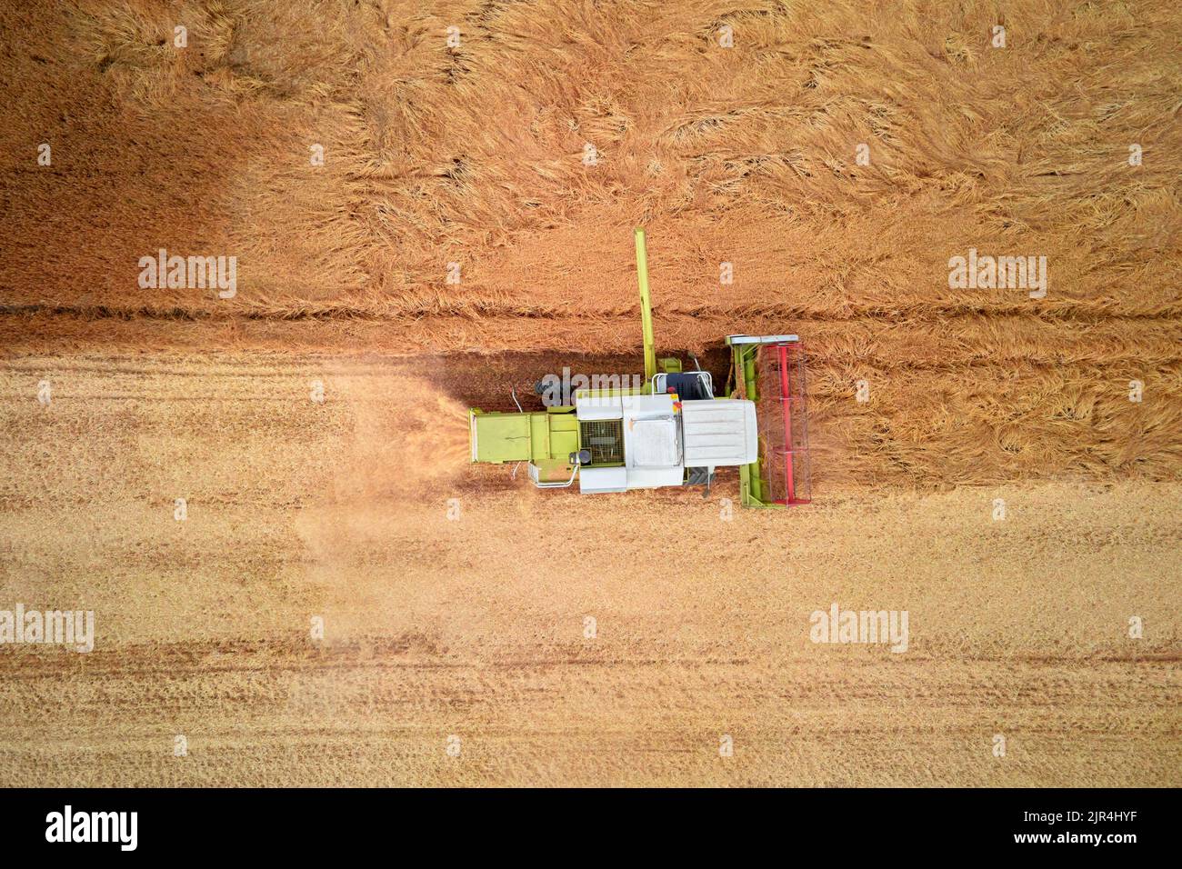 Aerial view combine harvester threshing hi-res stock photography and ...