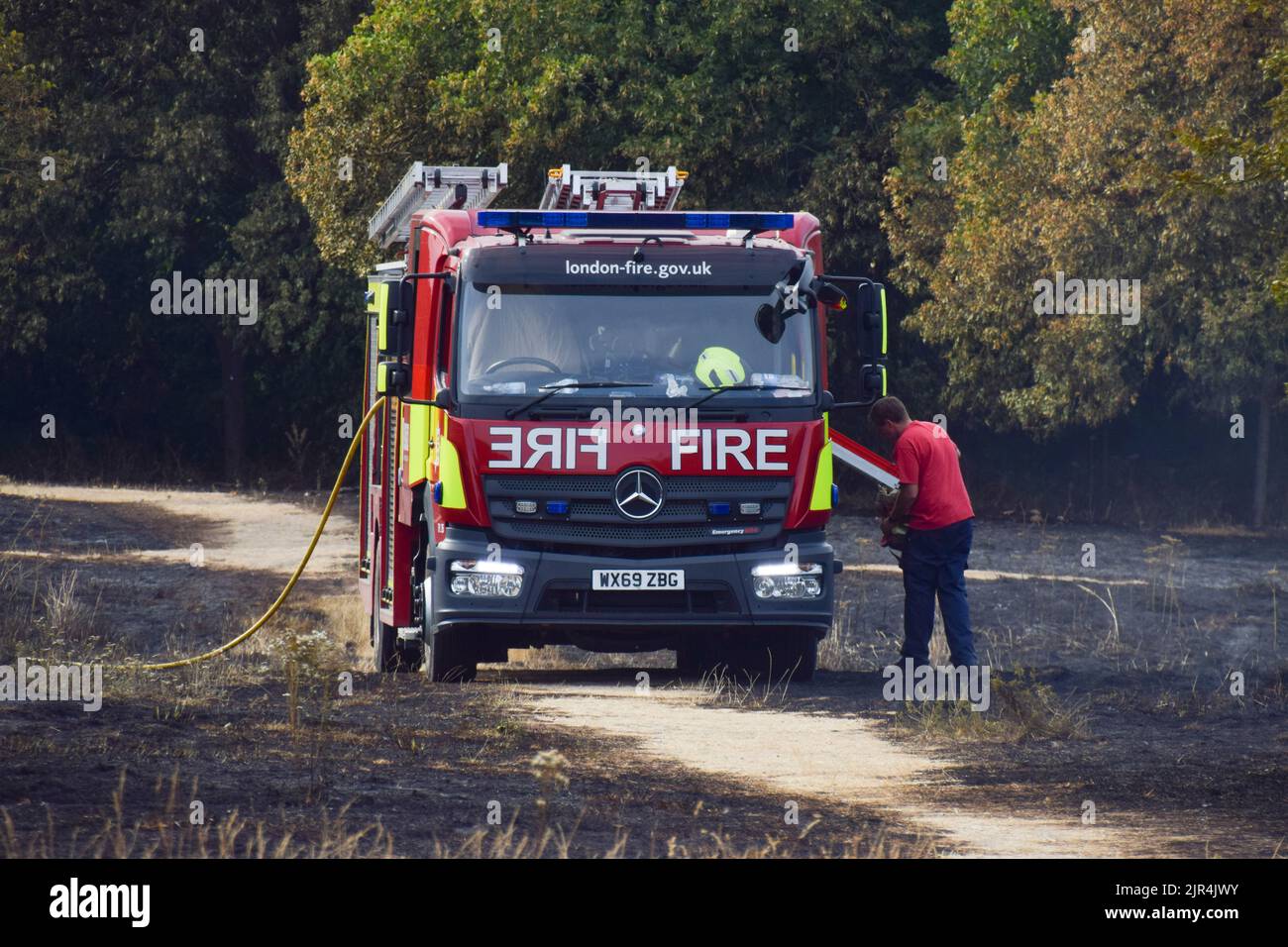 London, UK. 14th August 2022. London Fire Brigade on the scene of a