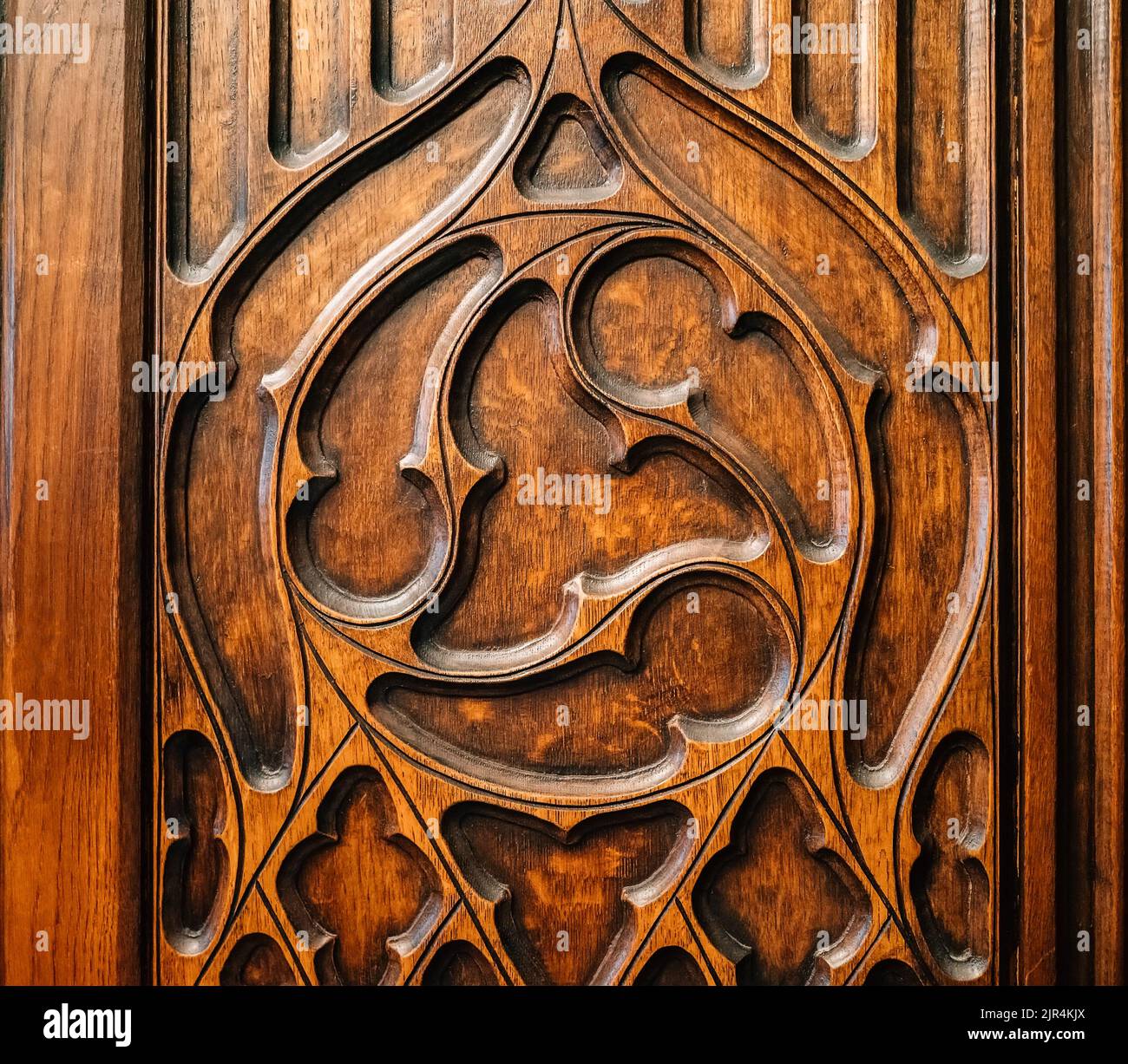 Close-up of vintage 19th century European wooden antique furniture in Victorian style. Stock Photo