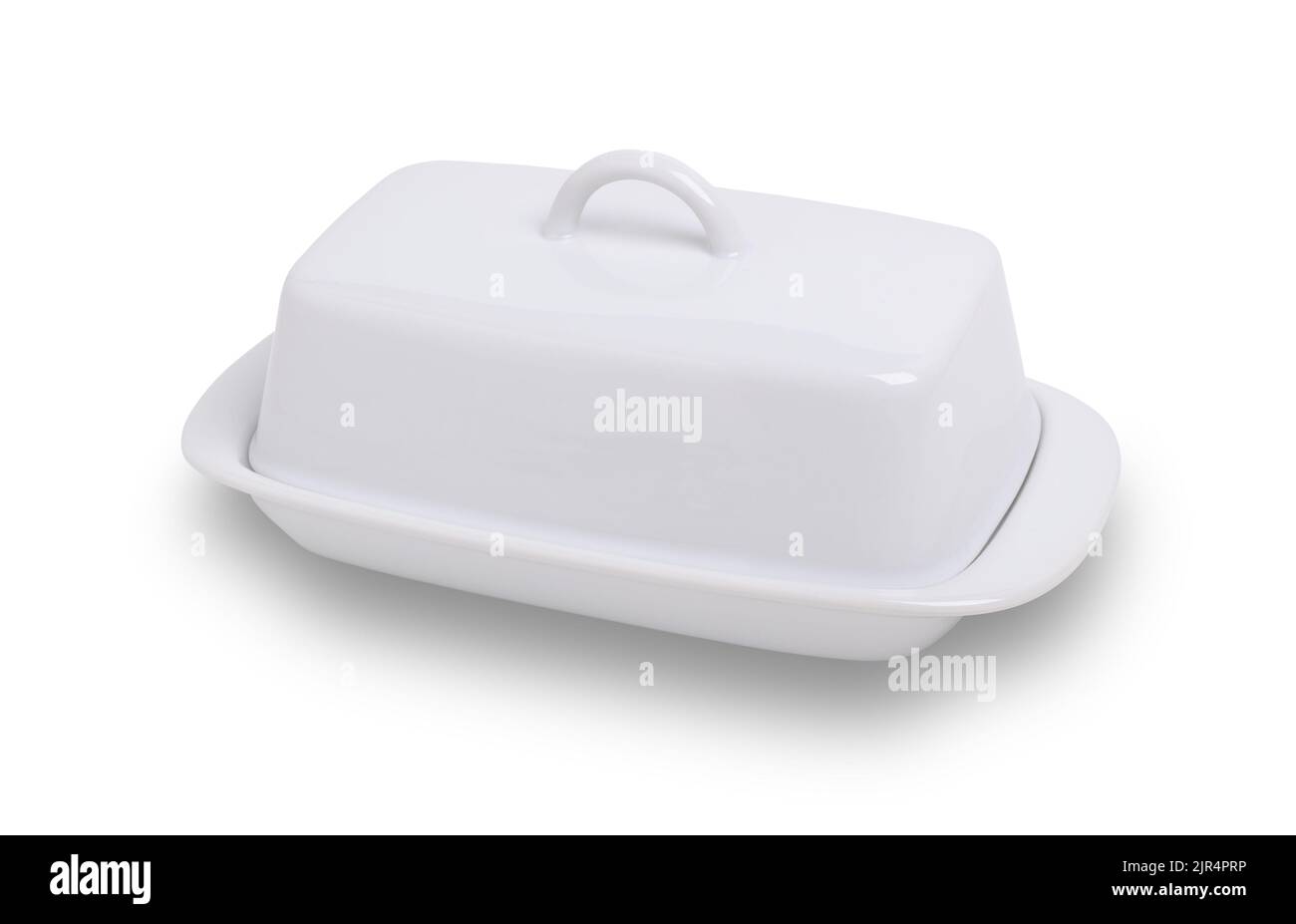 White ceramic butter dish isolated on white with clipping path Stock