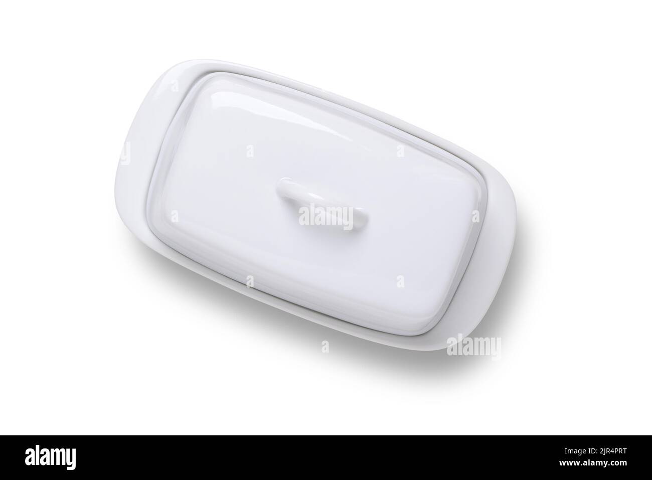 White ceramic butter dish shot from above isolated on white background with clipping path cut out Stock Photo