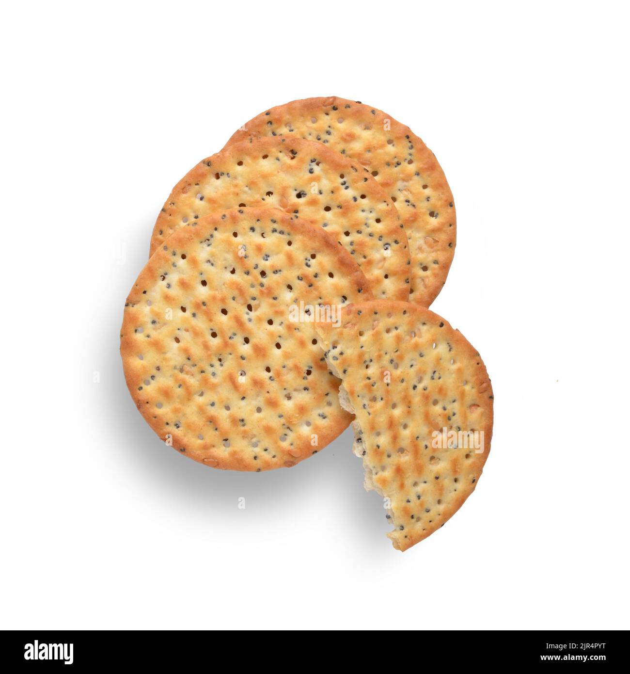 Poppy and sesame seed crackers on white background cut out shot from ... Poppy and sesame seed crackers on white background cut out shot from ...