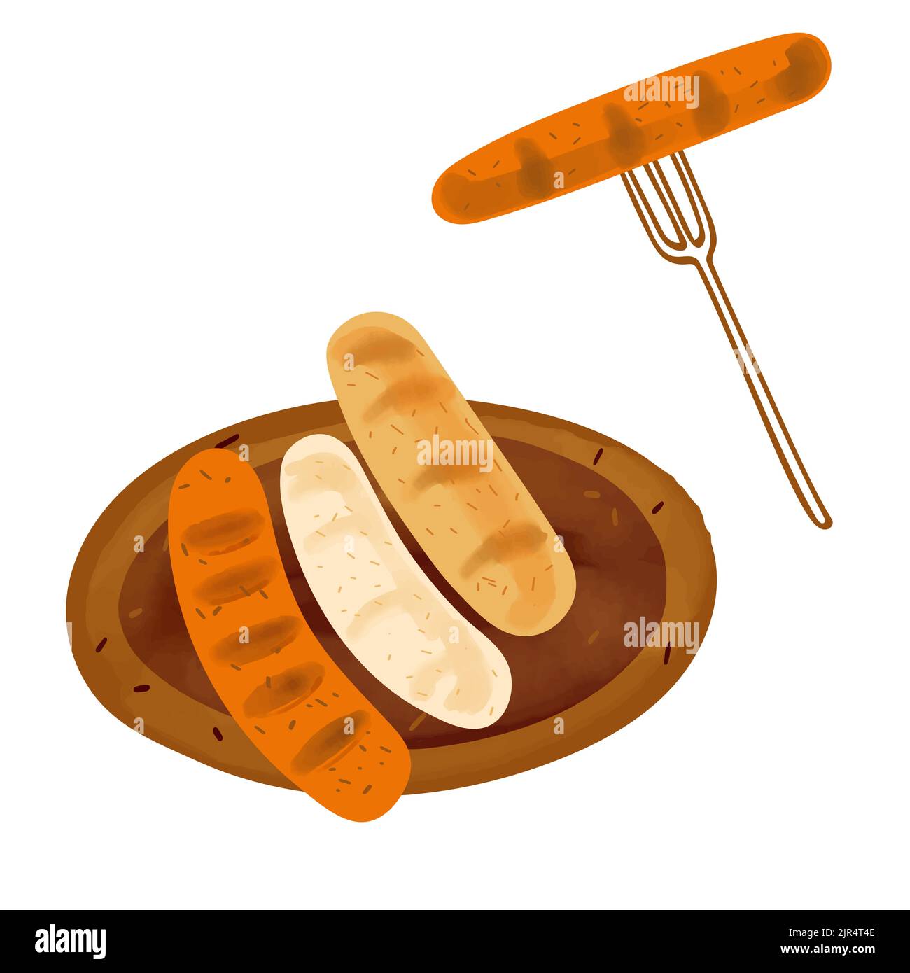 Grilled sausage illustrations isolated on white background Stock Vector