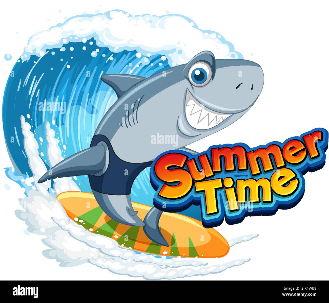Cute shark cartoon surfing icon illustration Stock Vector Image & Art ...
