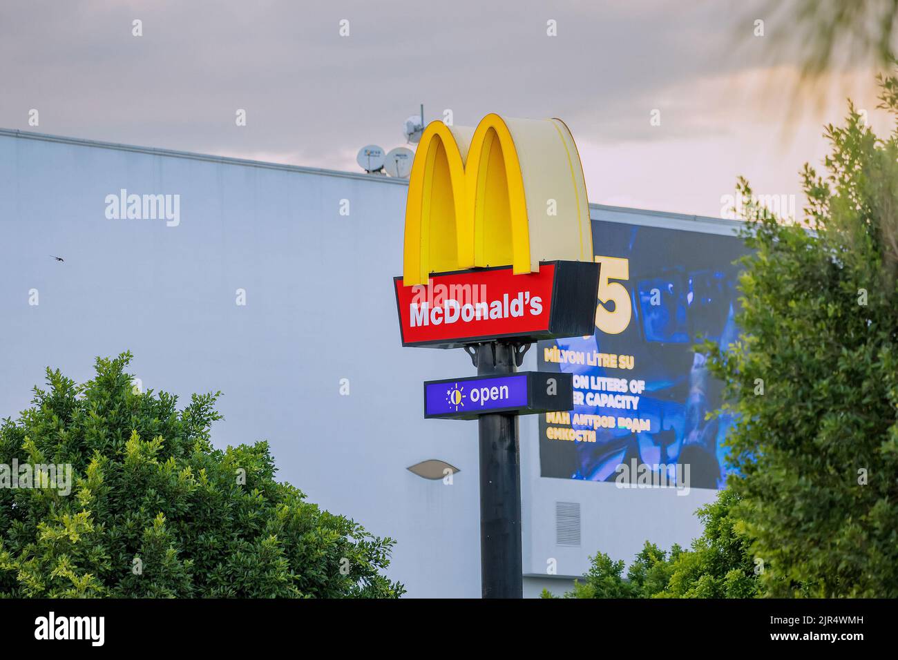 28 June 2022, Antalya, Turkey McDonalds advertisement sign at city