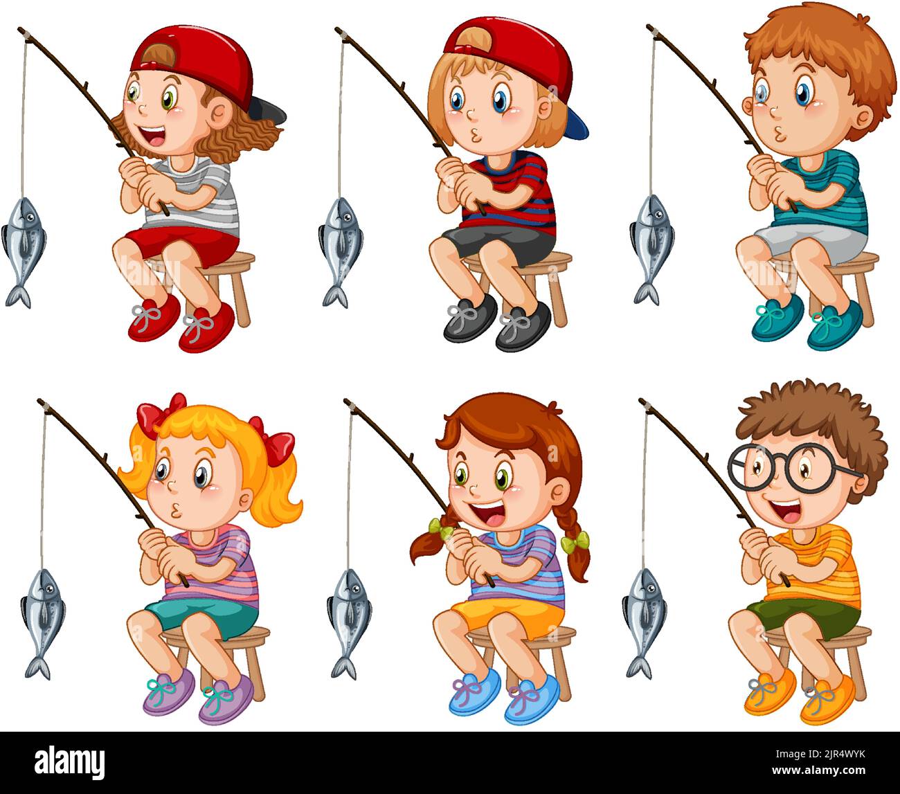 Illustration of kids fishing hi-res stock photography and images