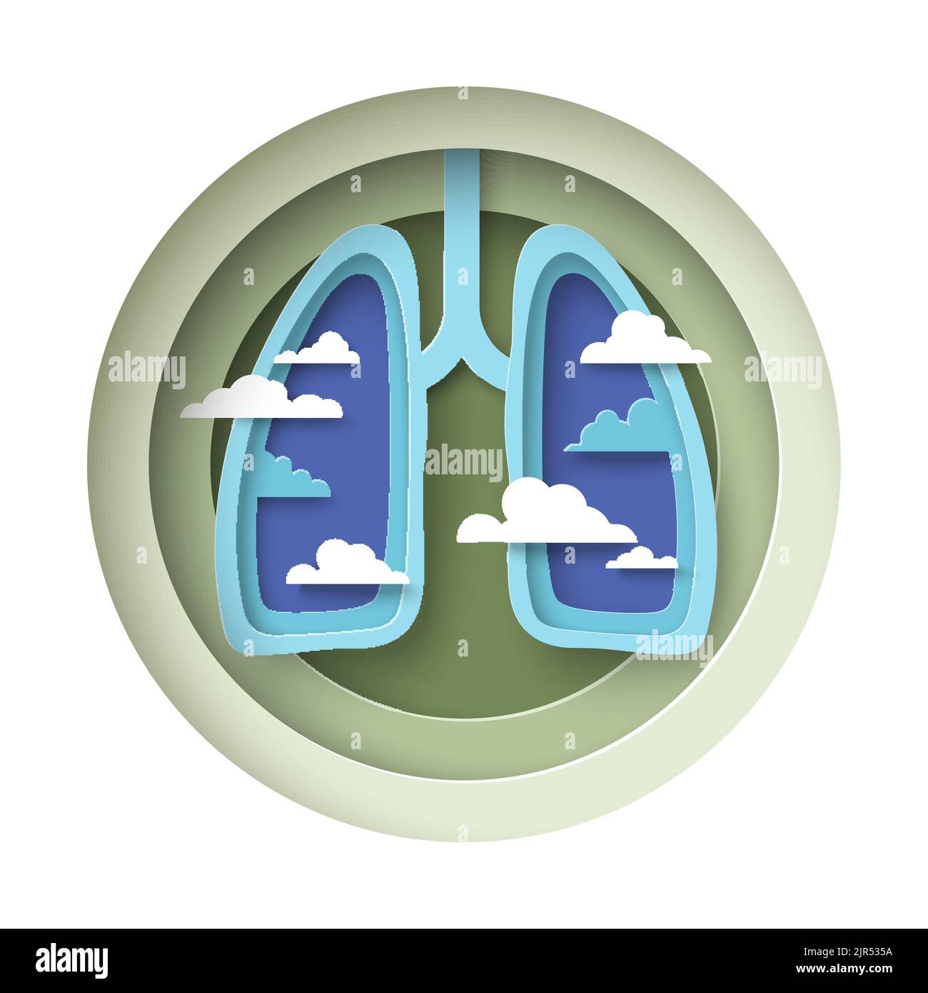 Lungs with clouds origami paper cut vector. Medical 3d poster