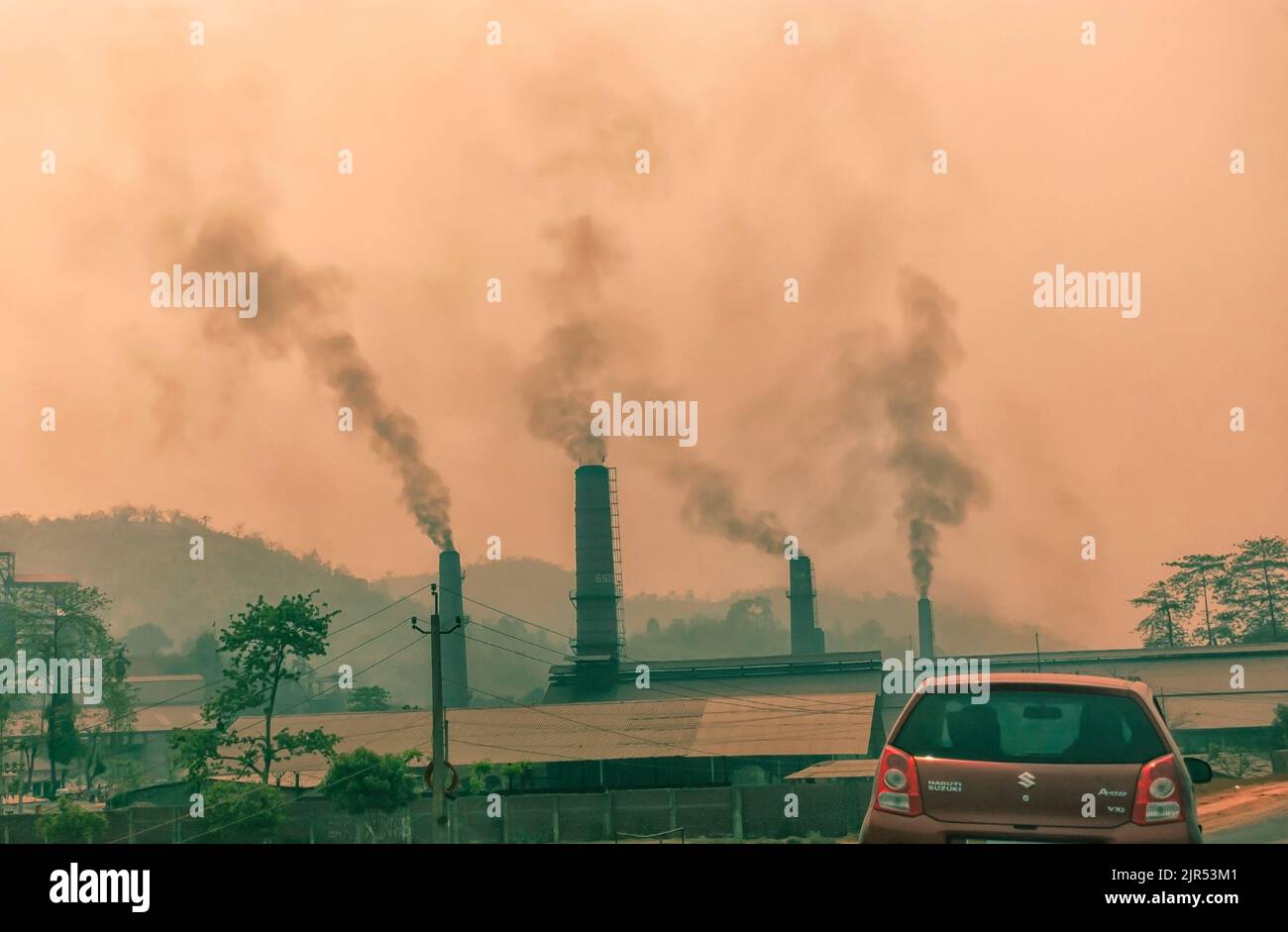 Dark smoke as a result of coal being burnt in furnaces, billowing out