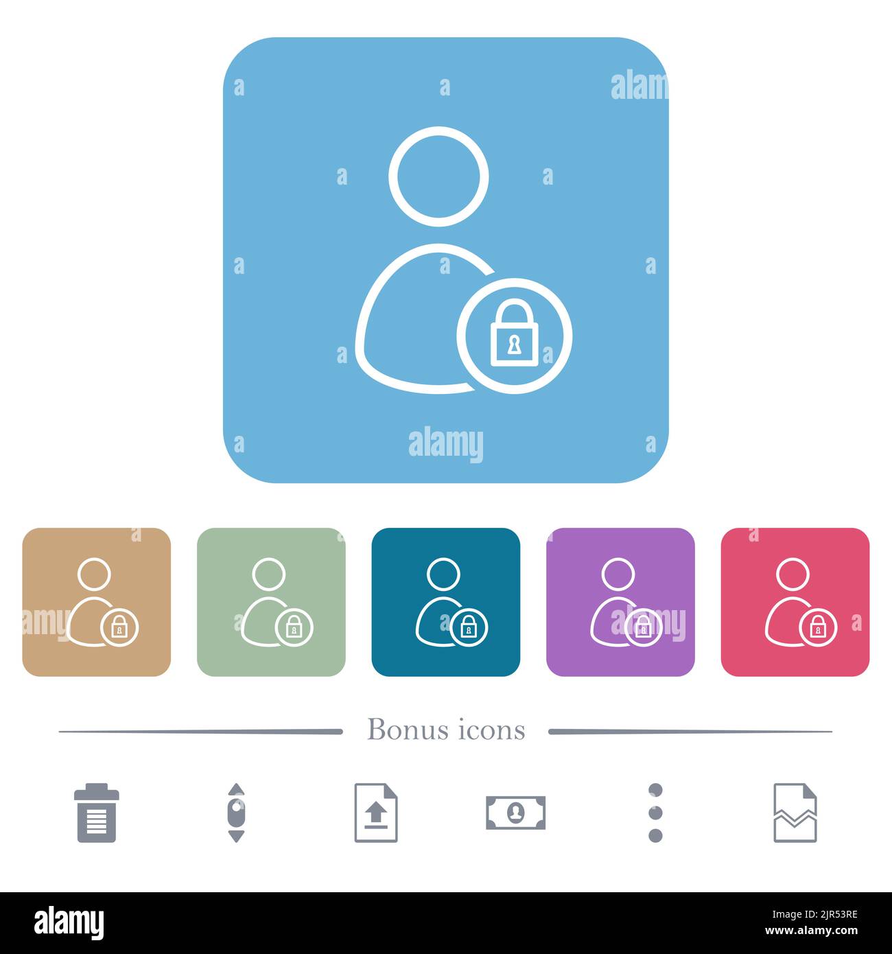 Lock user outline white flat icons on color rounded square backgrounds ...