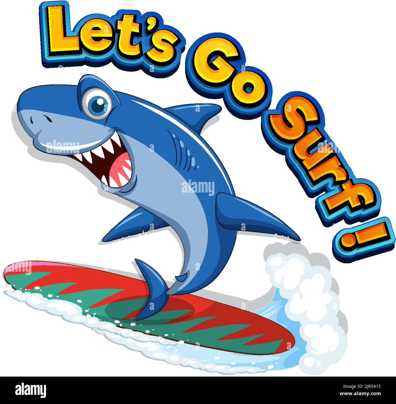 Cute shark surfing cartoon icon illustration Stock Vector Image & Art ...