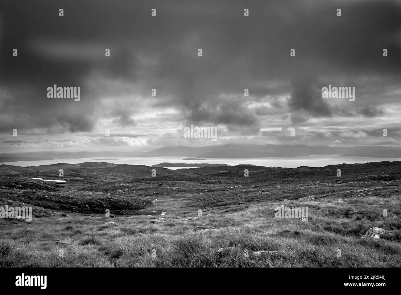 Black+White landscape of Applecross pass west coast Scotland Stock Photo