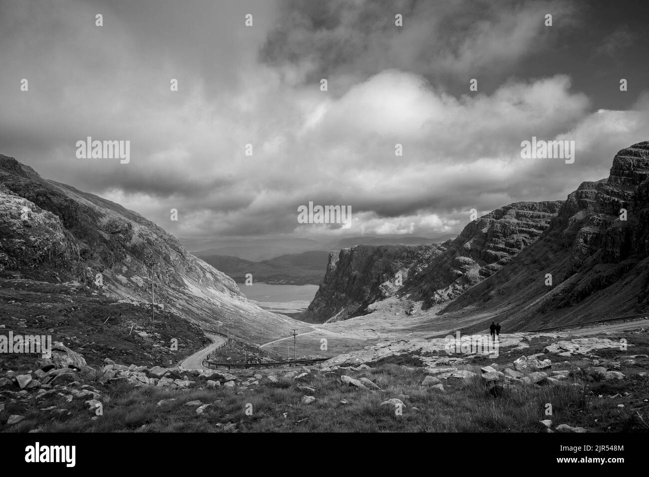 Black+White landscape of Applecross pass west coast Scotland Stock Photo
