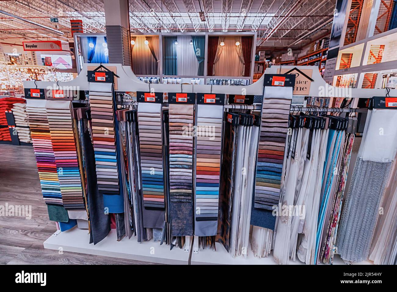 27 June 2022, Antalya, Turkey Curtains and fabric and textile samples