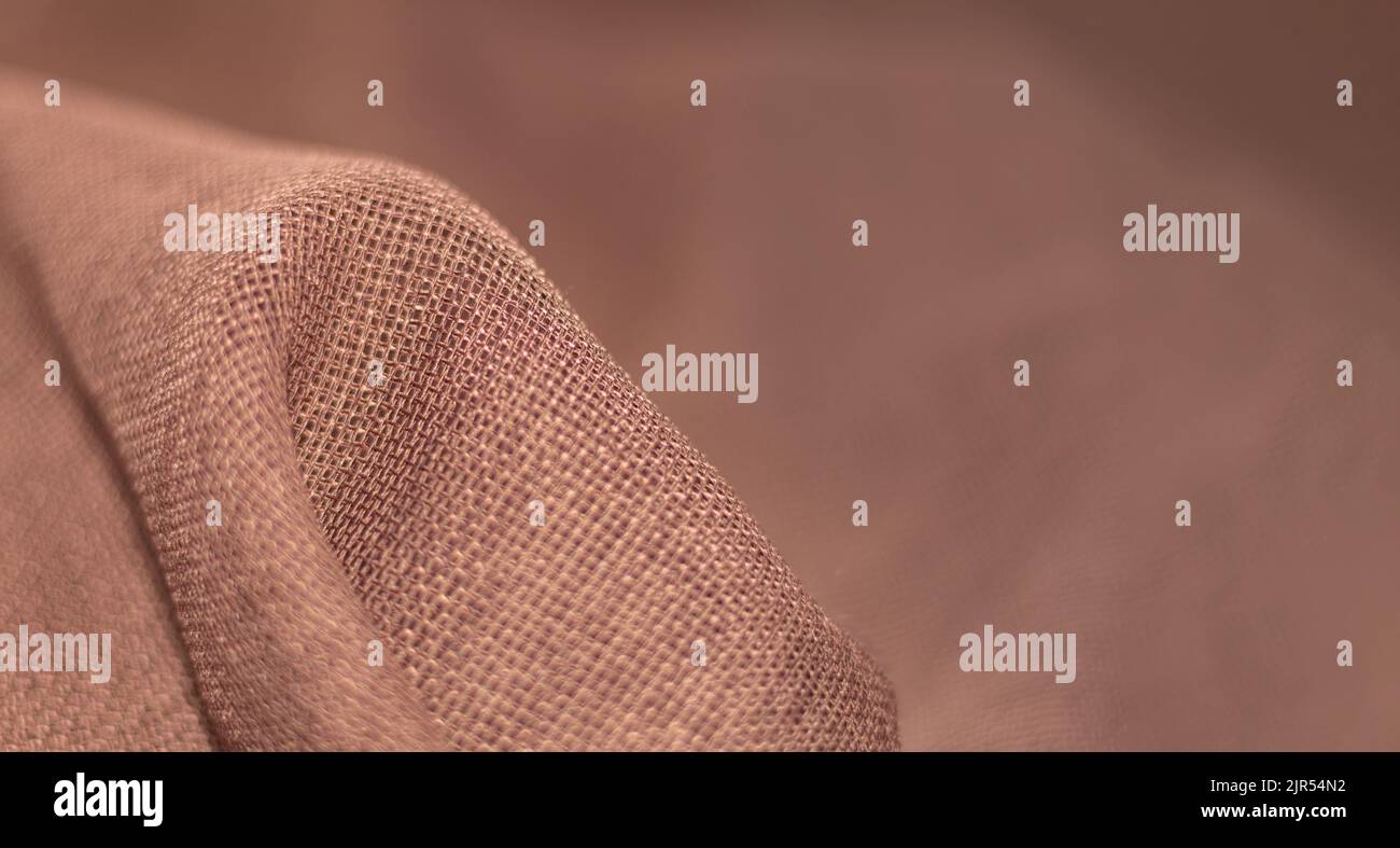 Close-up texture, Brown fabric, Background. Fabric structure, canvas background. Approximation. copy space Stock Photo