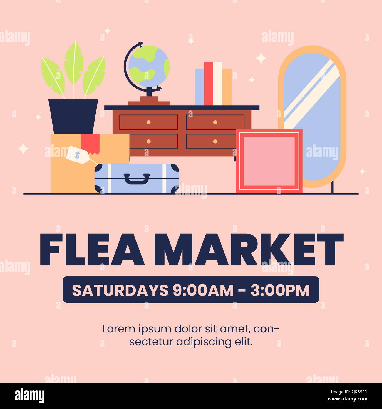 Flat posts set for second hand flea market event Vector illustration ...