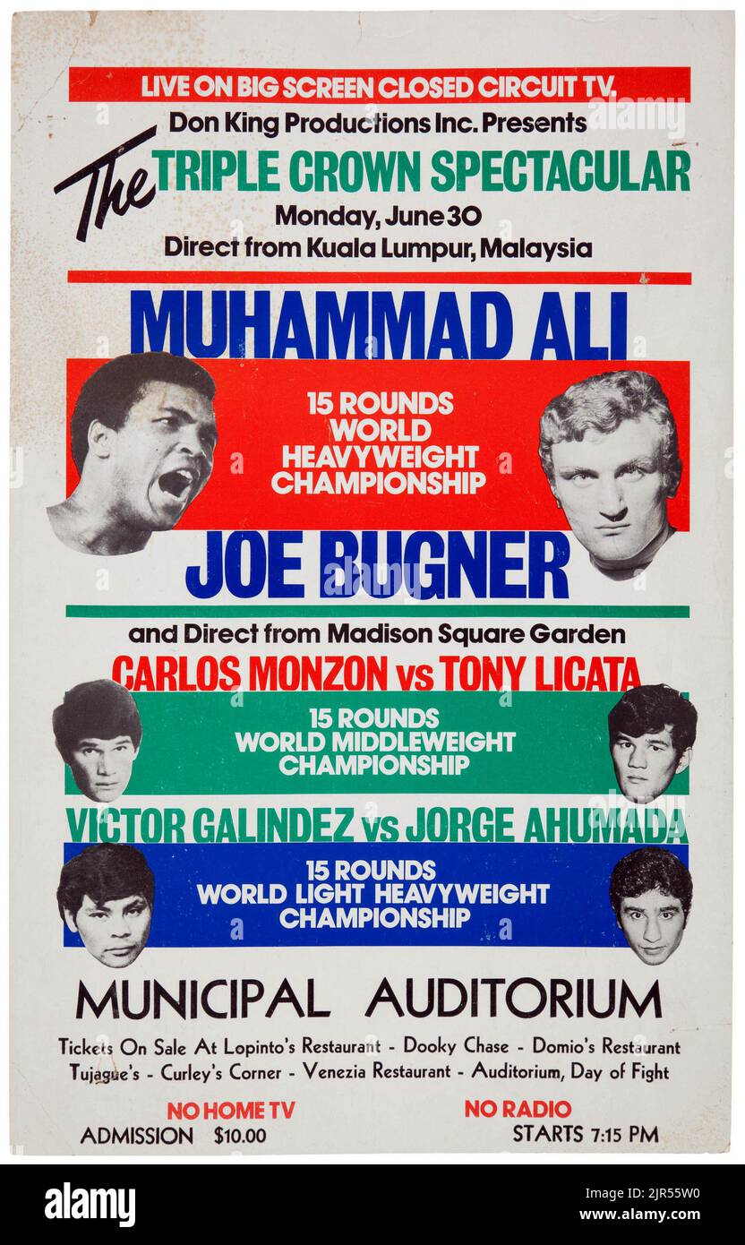 1975 Muhammad Ali vs Joe Bugner II Closed-Circuit Fight Poster Stock