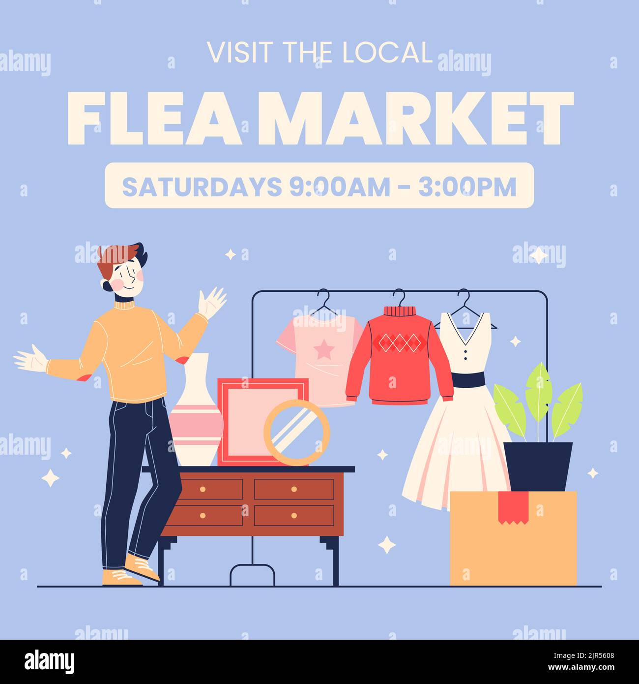 Flat posts set for second hand flea market event Vector illustration ...