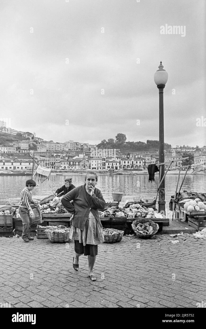 PORTUGAL - PORTO -  1970. A market by the river Douro in the Ribeira district of Porto, Northern Portugal.  Photograph Copyright Photograph: by Peter Stock Photo