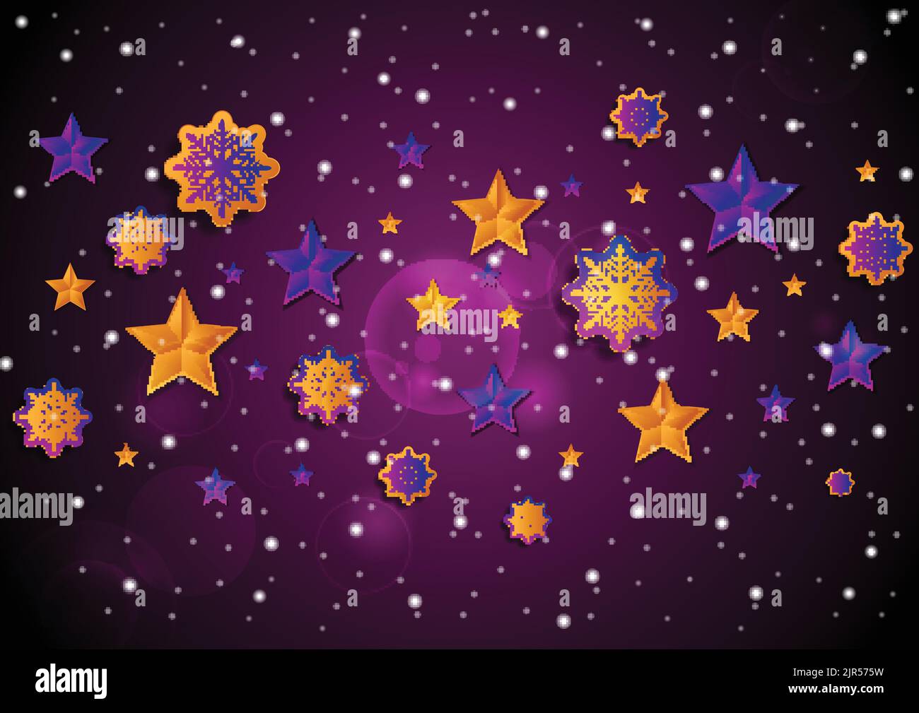 Bright Christmas stars and snowflakes abstract background. Vector