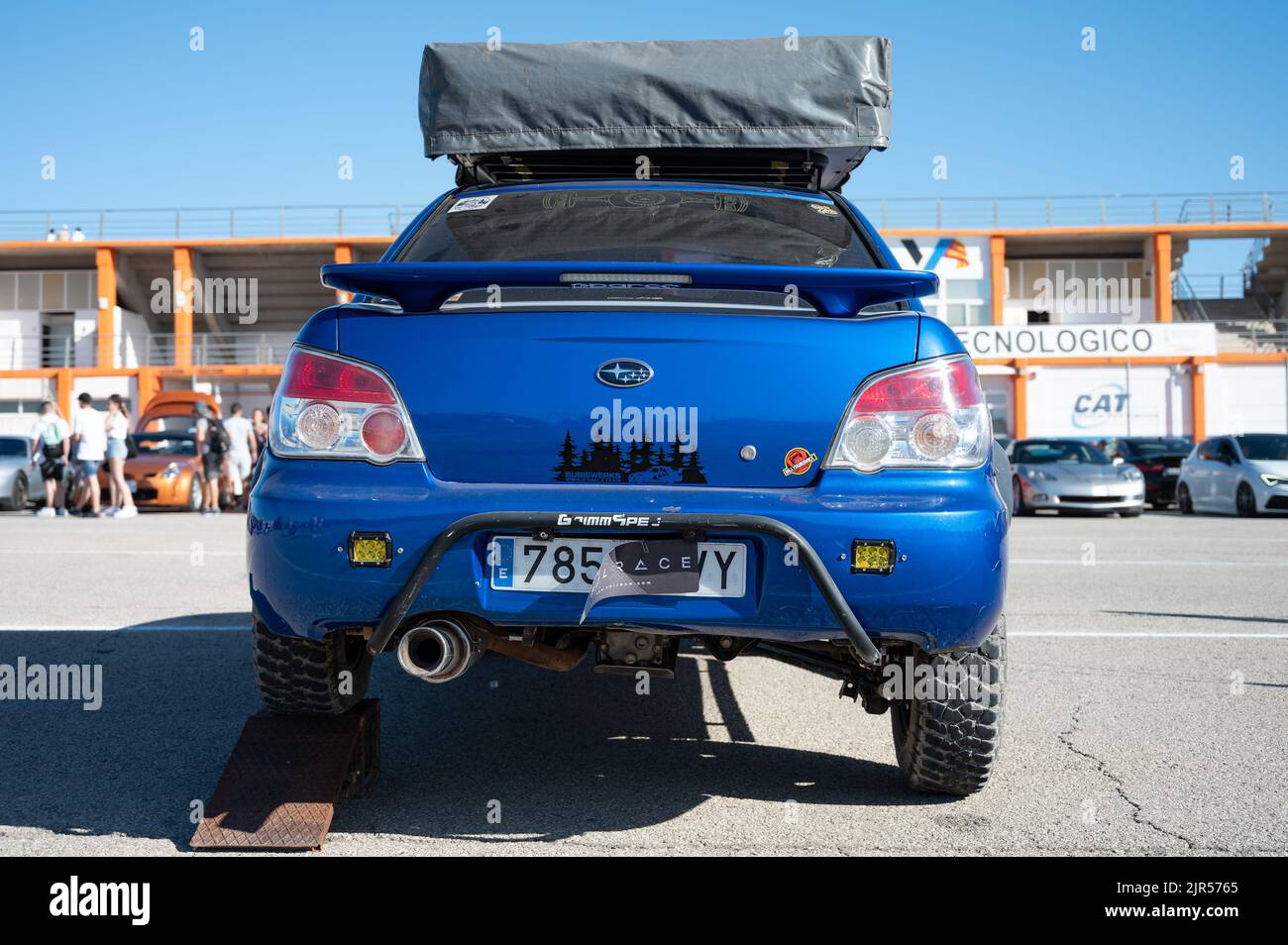 A blue Subaru Impreza second generation prepared for all terrain rally raid Stock Photo