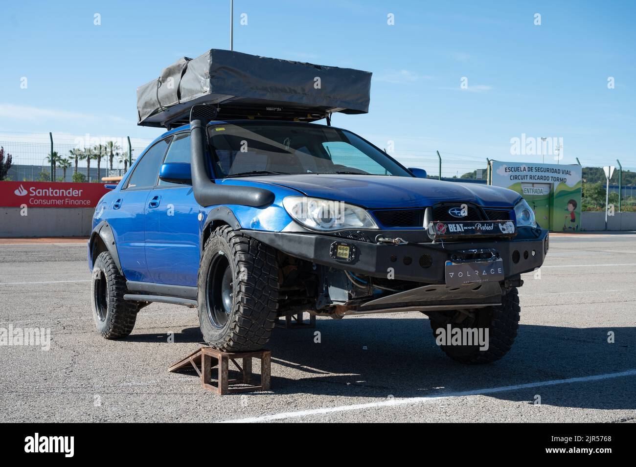 A blue Subaru Impreza second generation prepared for all terrain rally raid Stock Photo