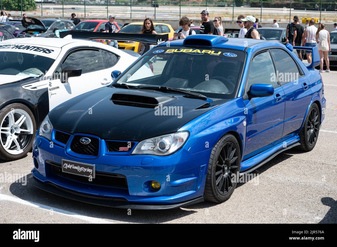 A Subaru Impreza second generation Hawkeye blue with black hood Stock ...
