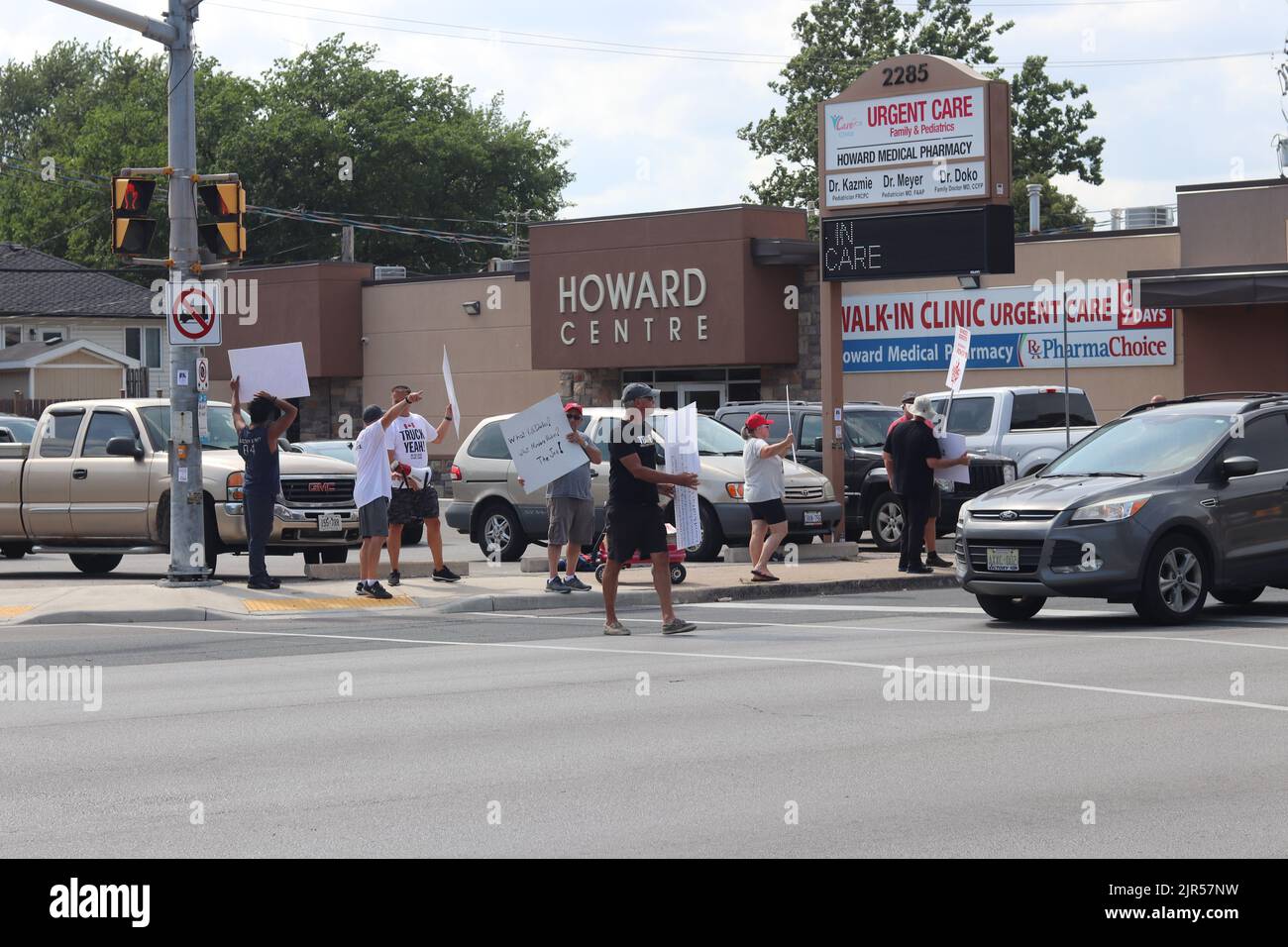 Anti vaccine protest at a Howard avenue clinic Windsor Ontario Stock Photo