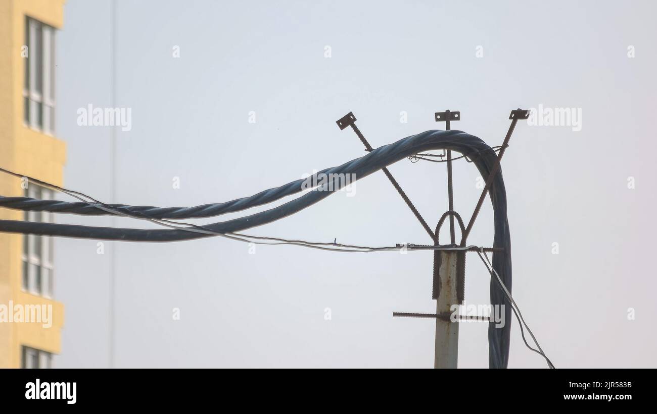 Connecting electricity to a new house. Electrical line repair Stock