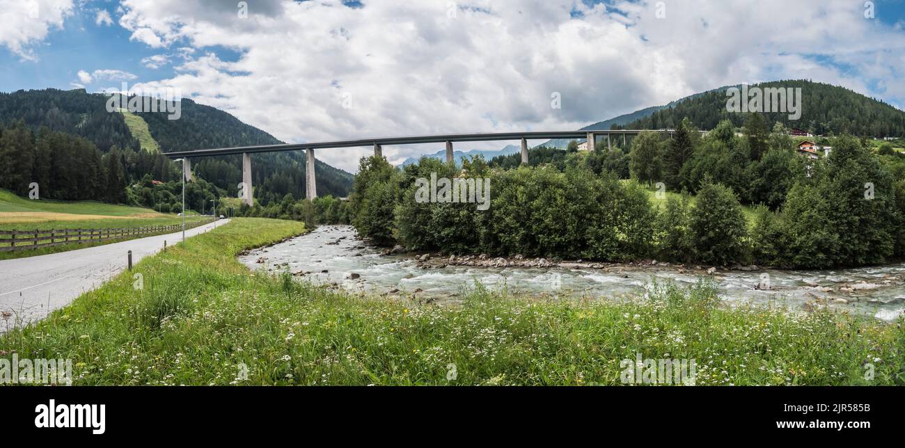 This is a Europa Bridge at Steinach am Brenner a working town located on the main road of the Wipptal valley between Innsbruck and the Brenner Pass Stock Photo