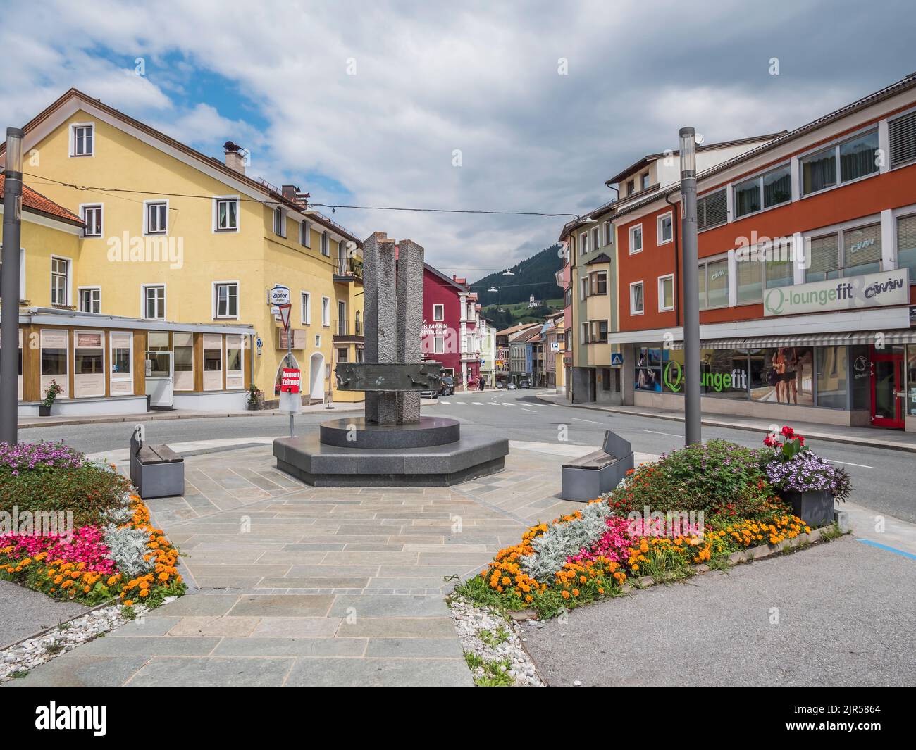 Typical street scene at Steinach am Brenner a working town located on the main road of the Wipptal valley between Innsbruck and the Brenner Pass Stock Photo